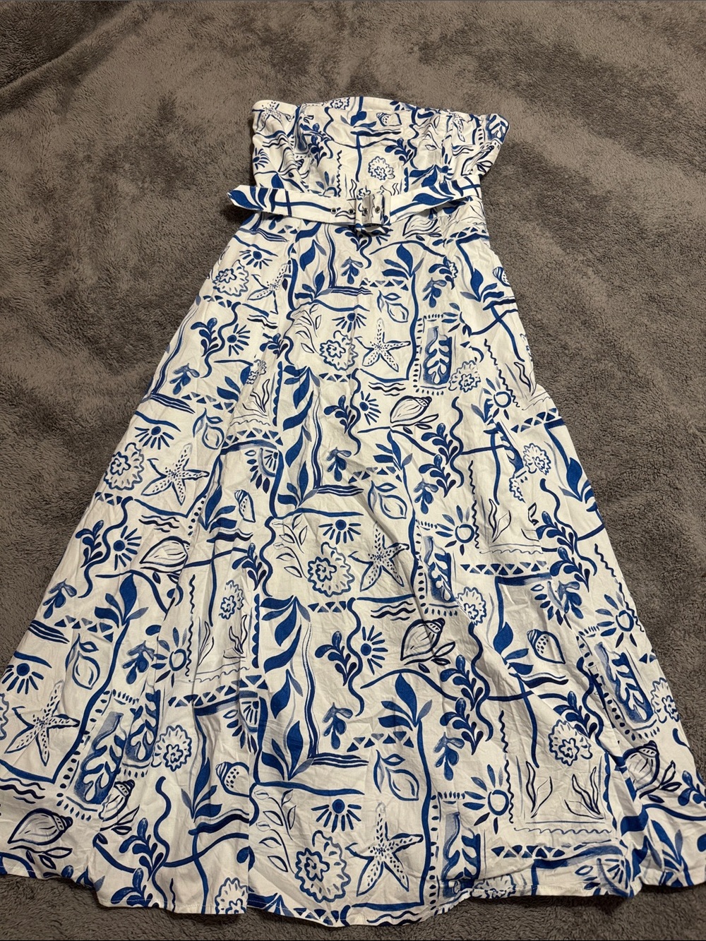 Rachel Zoe White and Blue Strapless Floral Maxi Dress